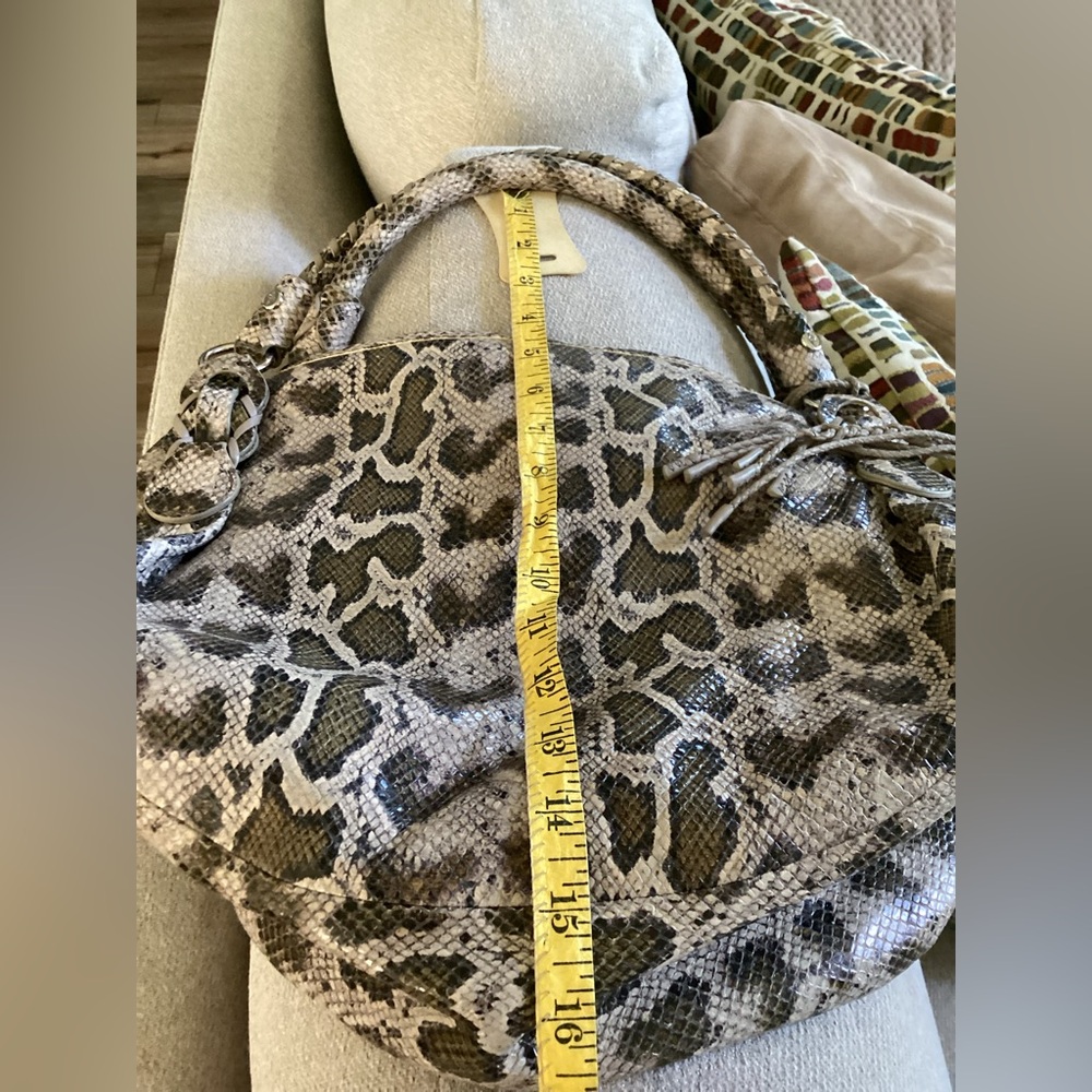 COLE HAAN Genuine Leather Snake Print Embossed Beige/Brown Satchel Shoulderbag - Picture 17 of 17
